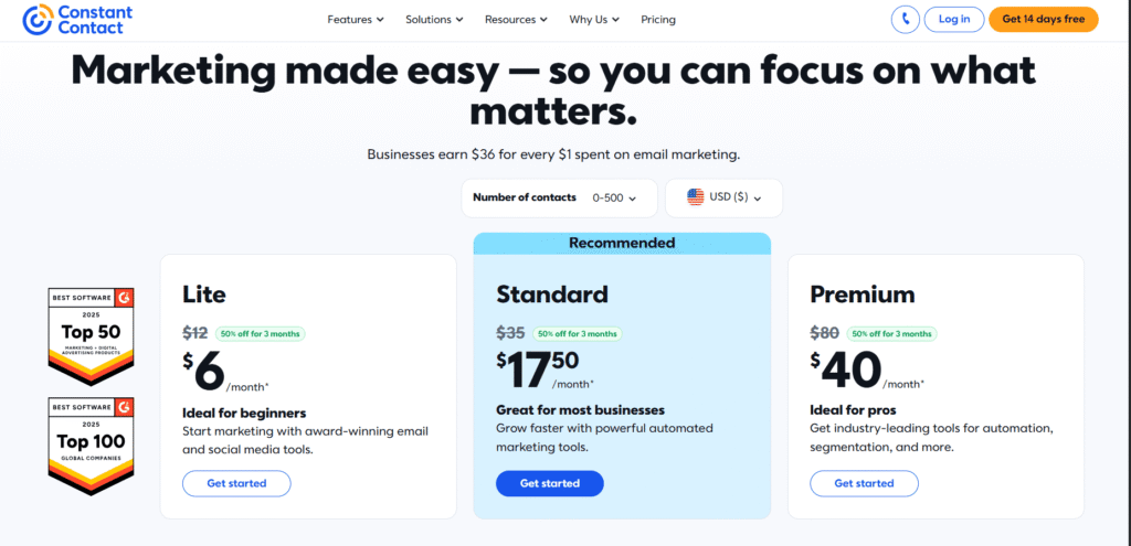 Constant Contact pricing plan