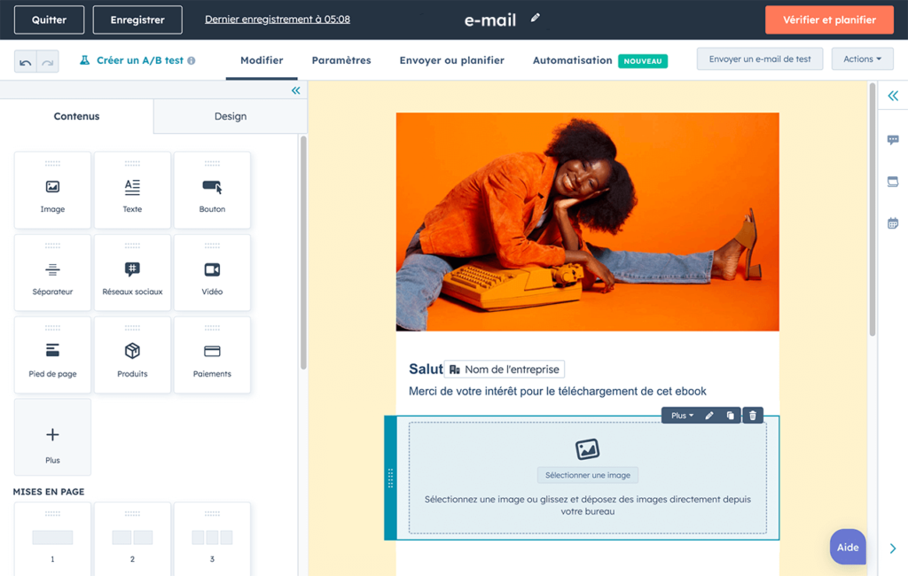email drag and drop-editor hubspot